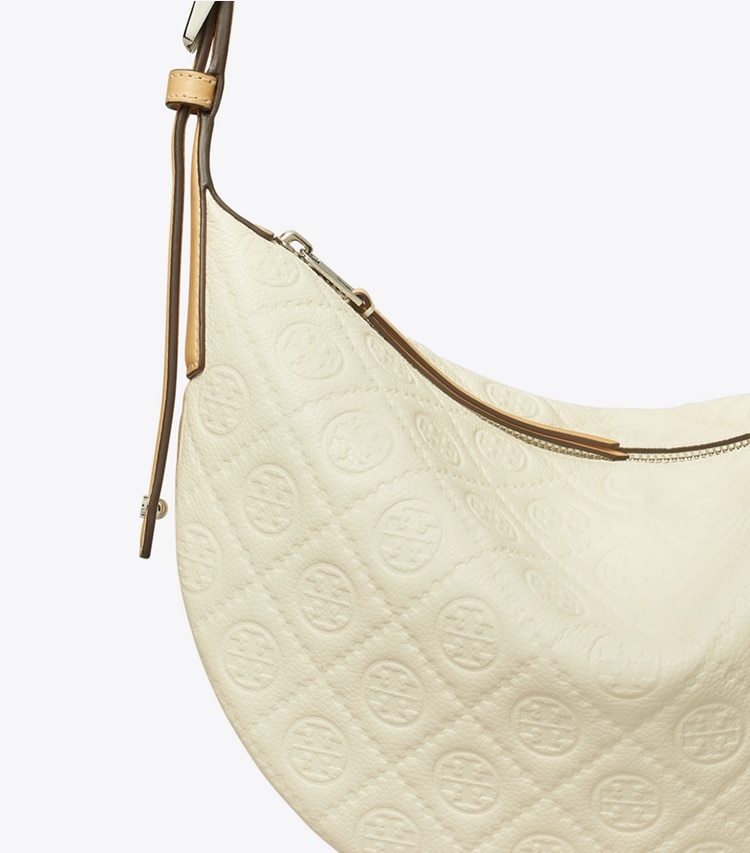 Tory Burch designer shoulder bags T Monogram Pebble Small Balloon Bag in Warm White detail