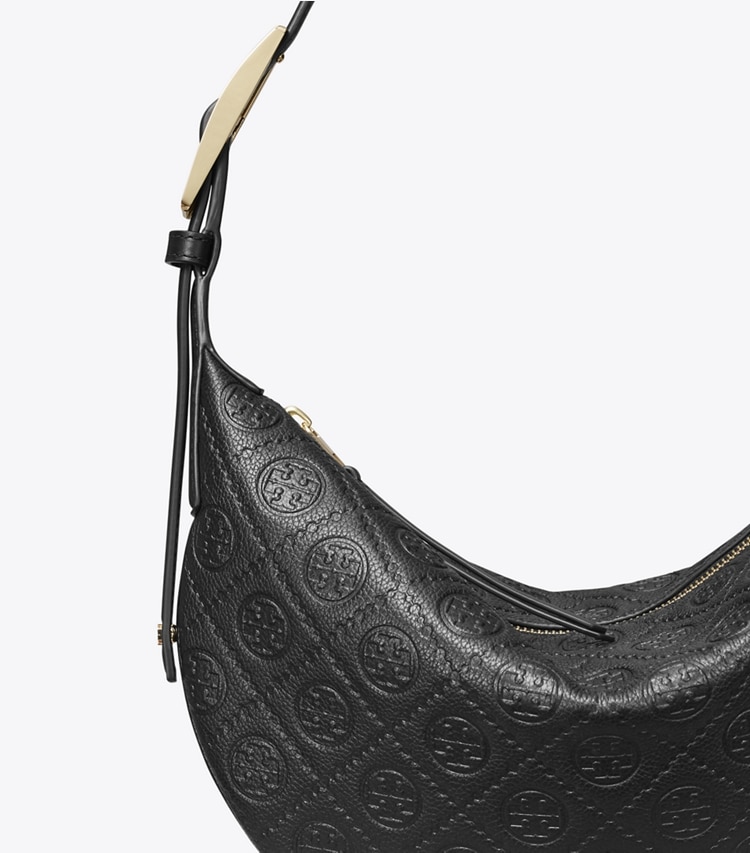 Tory Burch designer shoulder bags T Monogram Pebble Small Balloon Bag in Black detail