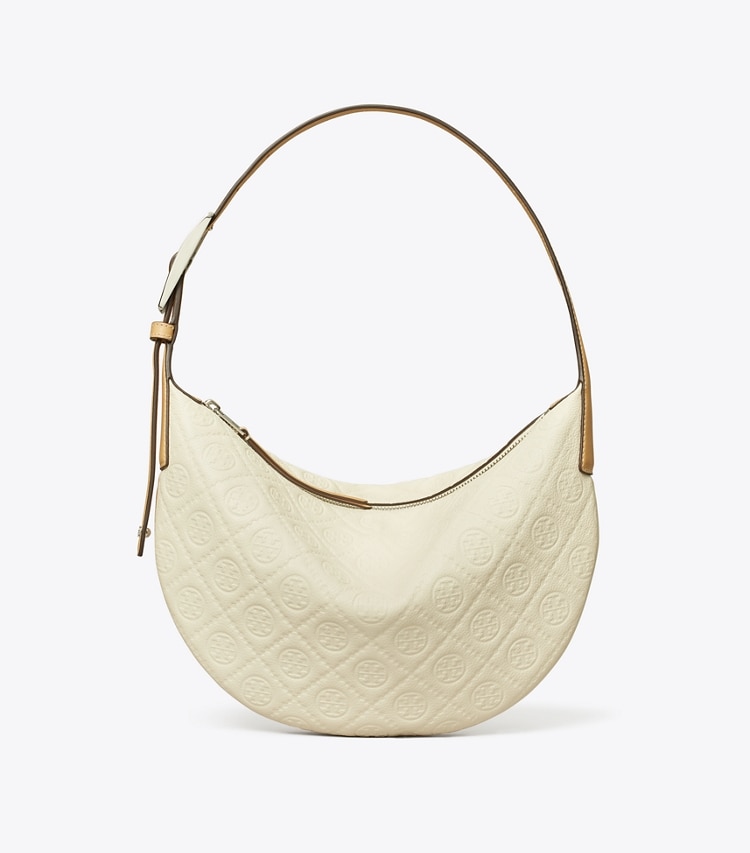 Tory Burch designer shoulder bags T Monogram Pebble Small Balloon Bag in Warm White front