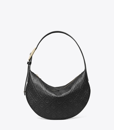 Tory Burch designer shoulder bags T Monogram Pebble Small Balloon Bag in Black front