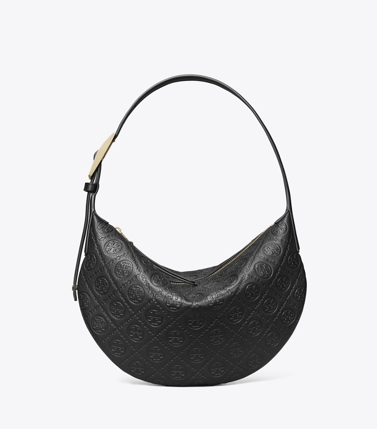 Tory Burch designer shoulder bags T Monogram Pebble Small Balloon Bag in Black front