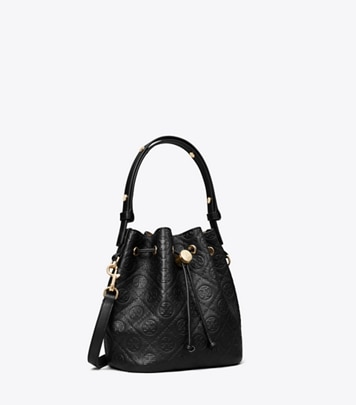 T Monogram Pebbled Mini Bucket Bag