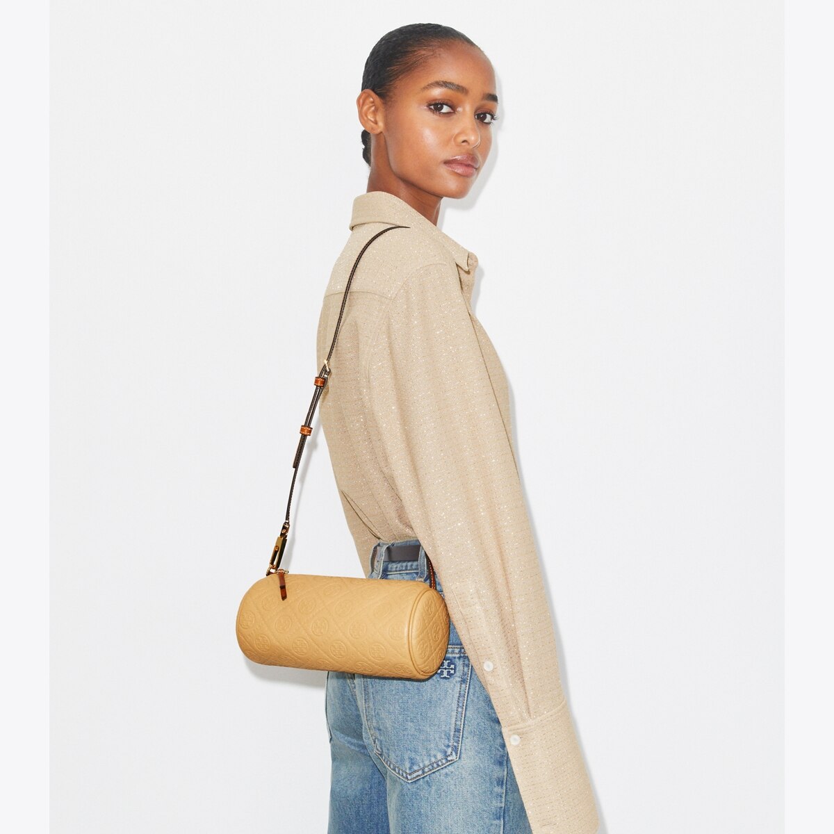 T Monogram Pebbled Cylinder Bag: Women's Designer Crossbody T Monogram Pebbled Cylinder Bag: Women's Designer Crossbody