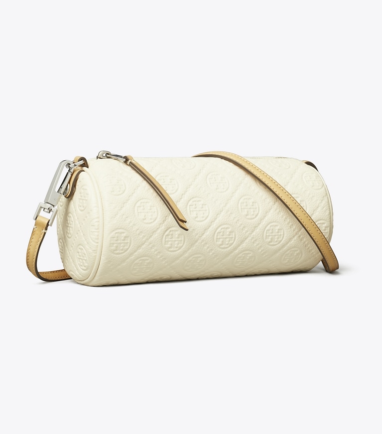 Tory Burch designer クロスボディバッグ Tモノグラム ペブルド シリンダーバッグ in Warm White angle