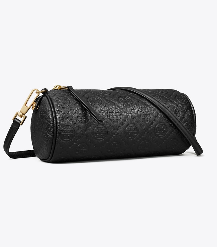 Tory Burch designer crossbody bags T Monogram Pebbled Cylinder Bag in Black angle