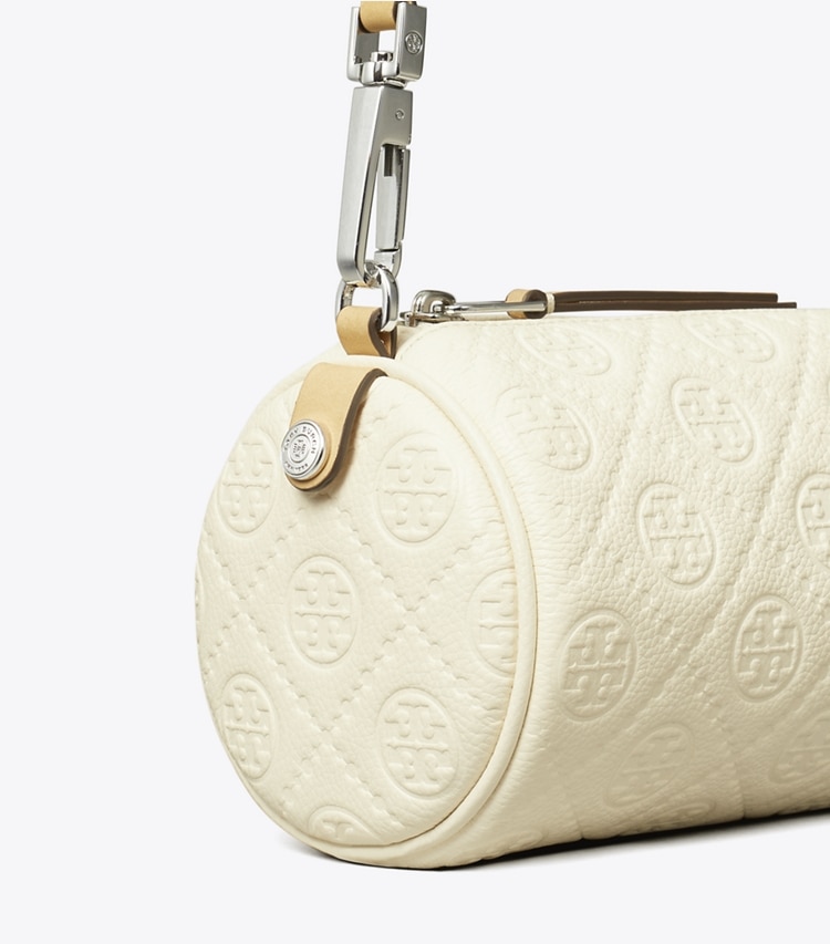 Tory Burch designer クロスボディバッグ Tモノグラム ペブルド シリンダーバッグ in Warm White ディテール