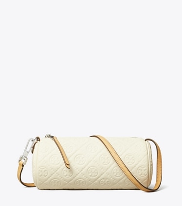 Tory Burch designer クロスボディバッグ Tモノグラム ペブルド シリンダーバッグ in Warm White front