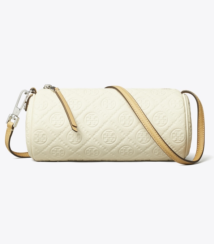 Tory Burch designer クロスボディバッグ Tモノグラム ペブルド シリンダーバッグ in Warm White front
