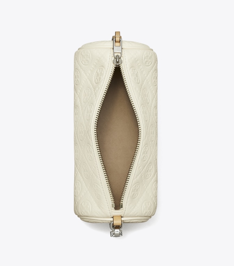Tory Burch designer クロスボディバッグ Tモノグラム ペブルド シリンダーバッグ in Warm White angle