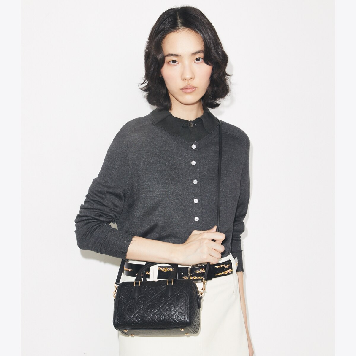 T Monogram Pebbled Petite Barrel Bag: Women