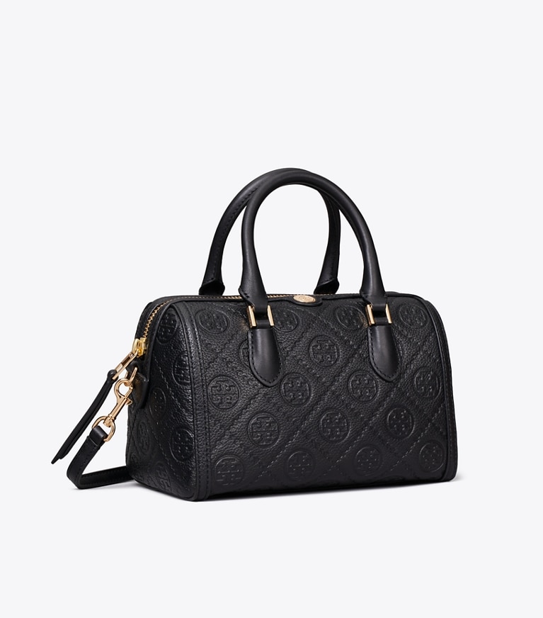 Tory Burch designer crossbody bags T Monogram Pebbled Petite Barrel Bag in BLACK angle