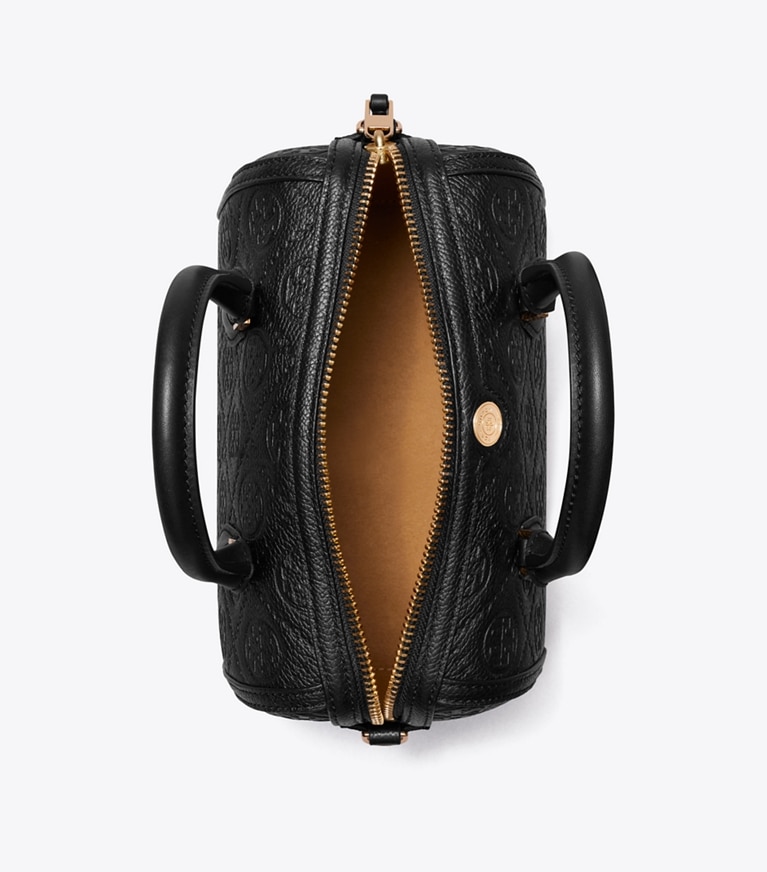 Tory Burch designer crossbody bags T Monogram Pebbled Petite Barrel Bag in BLACK overhead