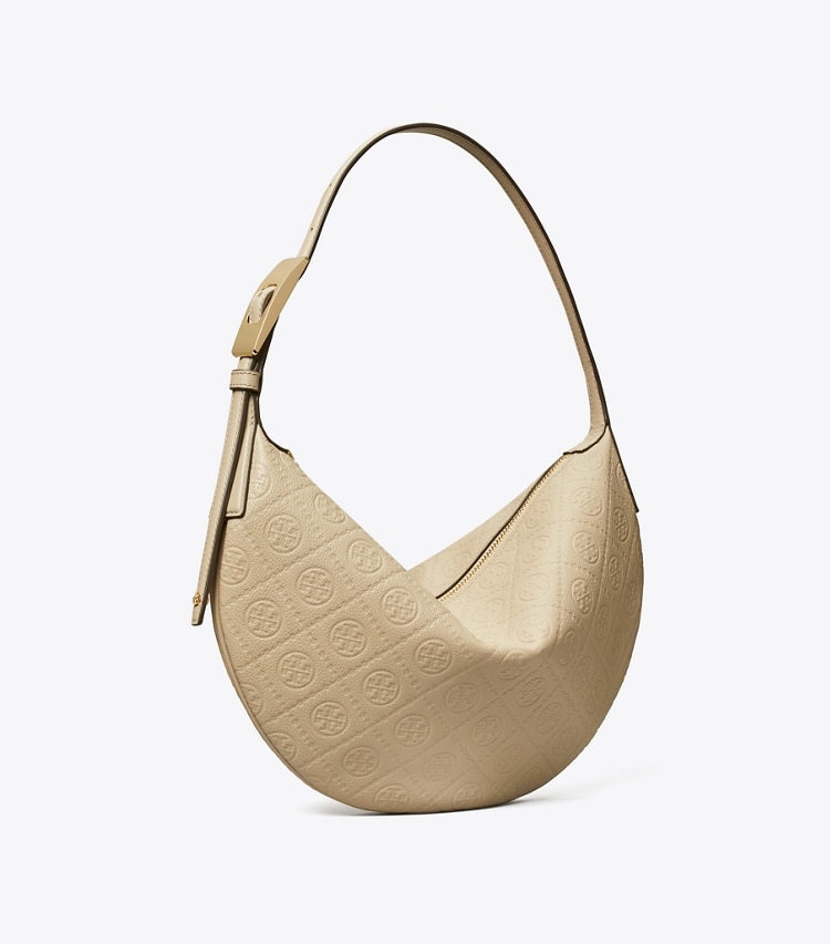 Tory Burch designer ショルダーバッグ Tモノグラム ペブルド スモール バルーンバッグ in Fresh Clay angle