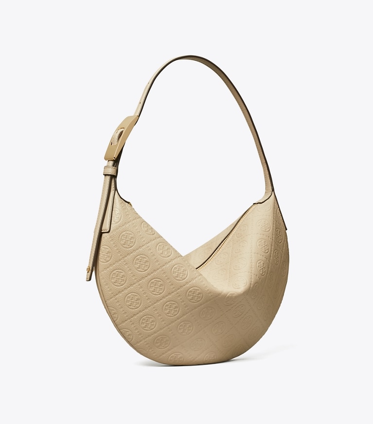 Tory Burch designer ショルダーバッグ Tモノグラム ペブルド スモール バルーンバッグ in Fresh Clay angle