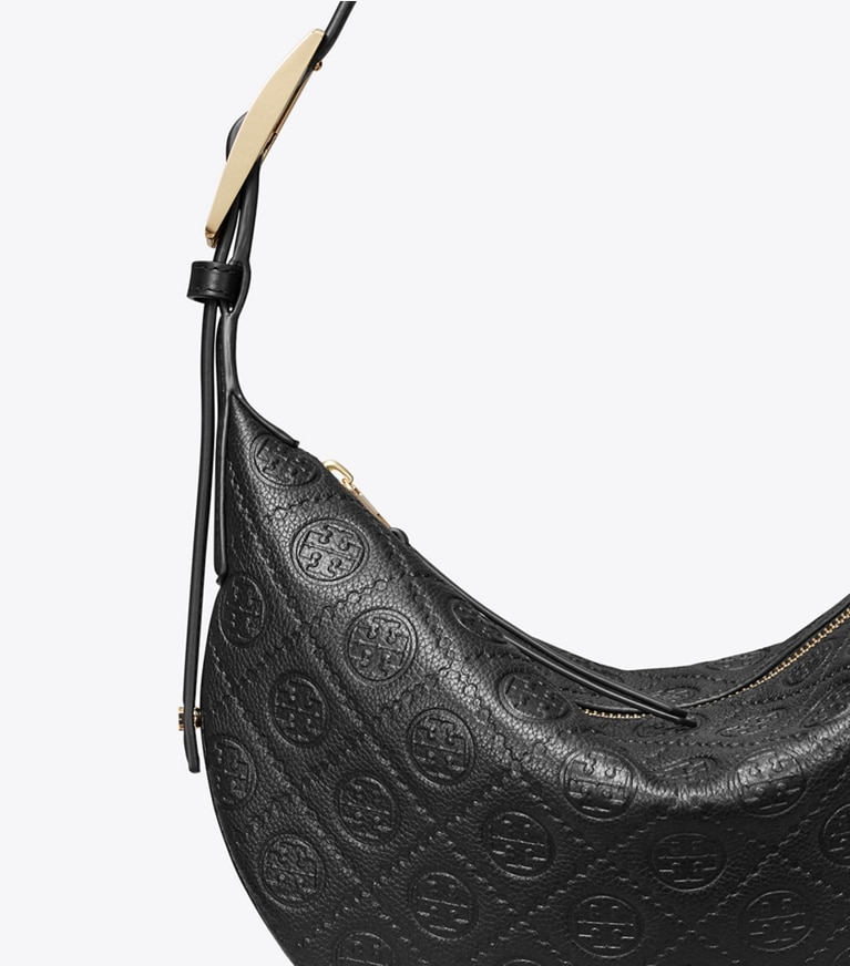 Tory Burch designer shoulder bags T Monogram Pebbled Small Balloon Bag in Black angle