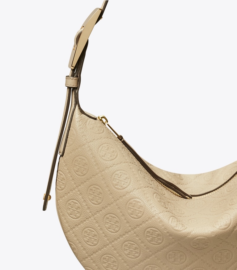 Tory Burch designer ショルダーバッグ Tモノグラム ペブルド スモール バルーンバッグ in Fresh Clay ディテール