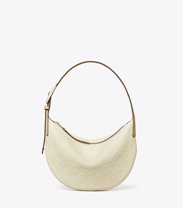 Tory Burch designer ショルダーバッグ Tモノグラム ペブルド スモール バルーンバッグ in Warm White front