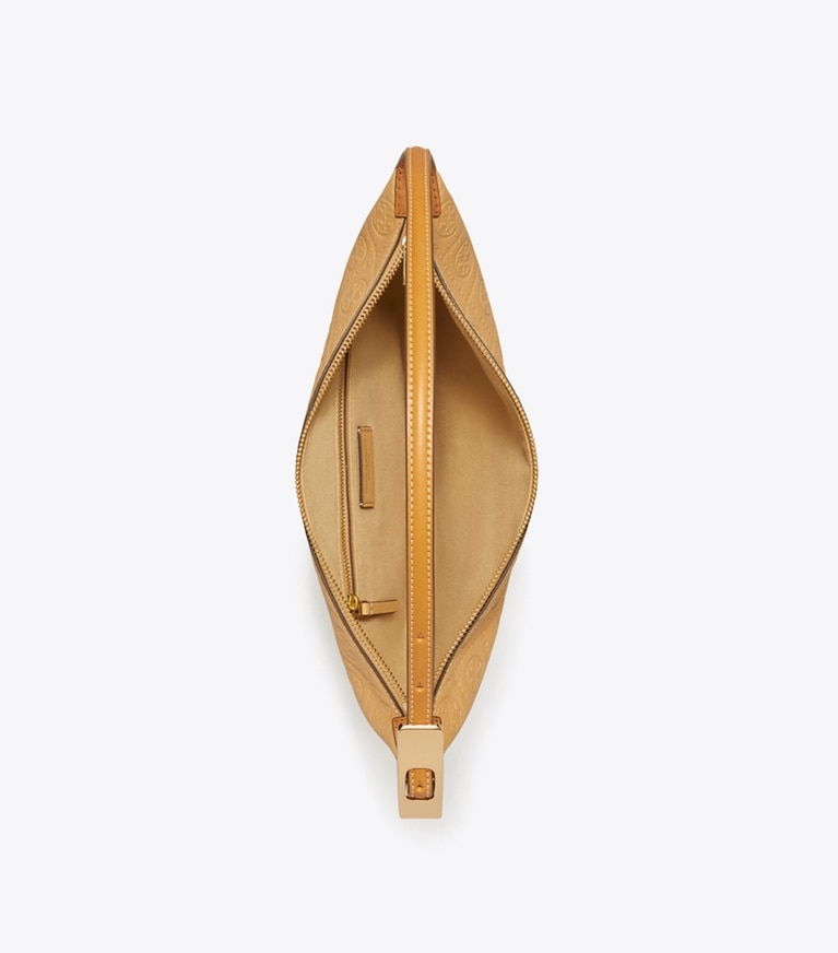 Tory Burch designer shoulder bags T Monogram Pebbled Small Balloon Bag in Biscotti angle