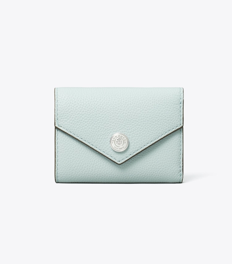 Tory Burch designer 財布 Tモノグラム ペブルド エンベロープ スモールウォレット in Light Sea front