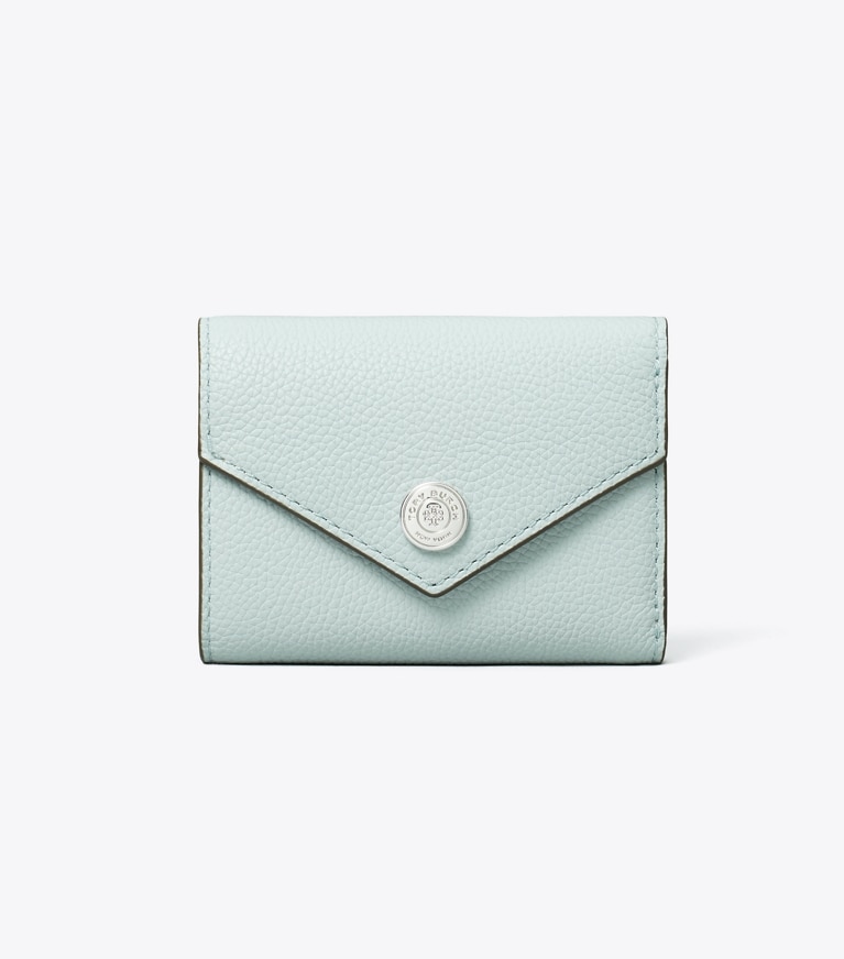 Tory Burch designer 財布 Tモノグラム ペブルド エンベロープ スモールウォレット in Light Sea angle