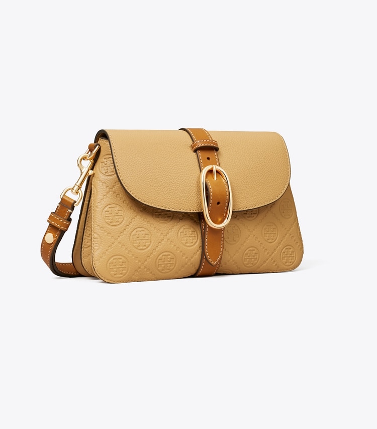 Tory Burch designer shoulder bags T Monogram Pebbled Soft Small Shoulder Bag in Biscotti angle