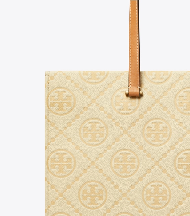 Tory Burch designer tote bags T Monogram Pebbled Tote in Biscotti detail
