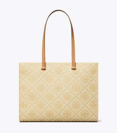 Tory Burch designer tote bags T Monogram Pebbled Tote in Biscotti front