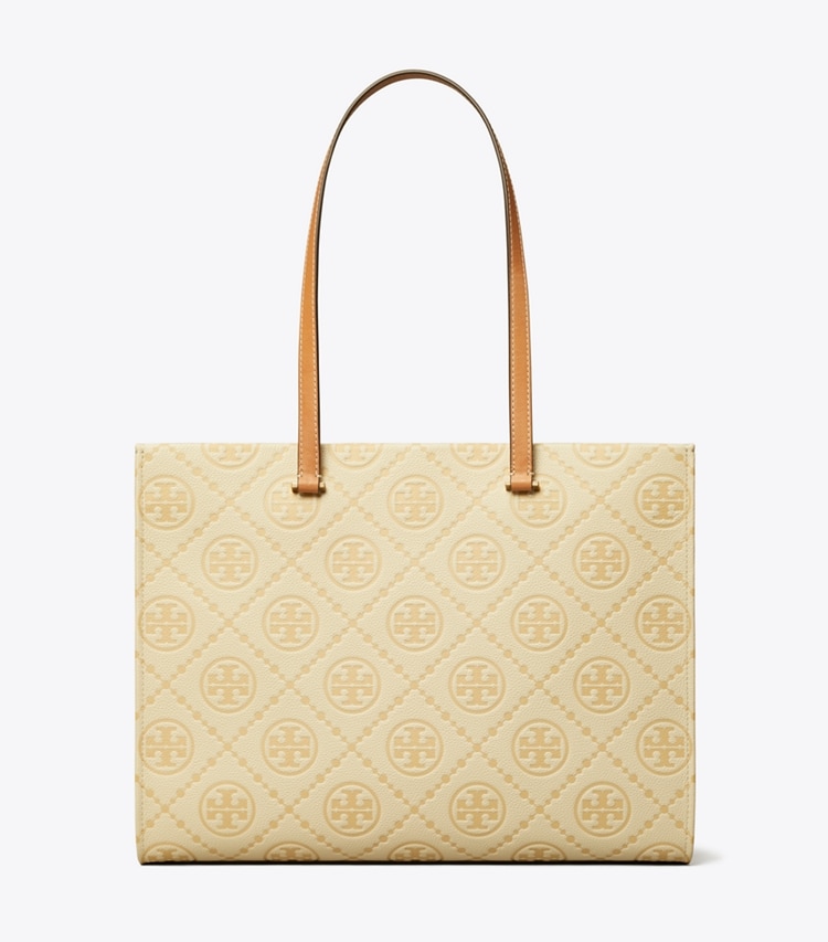 Tory Burch designer tote bags T Monogram Pebbled Tote in Biscotti front