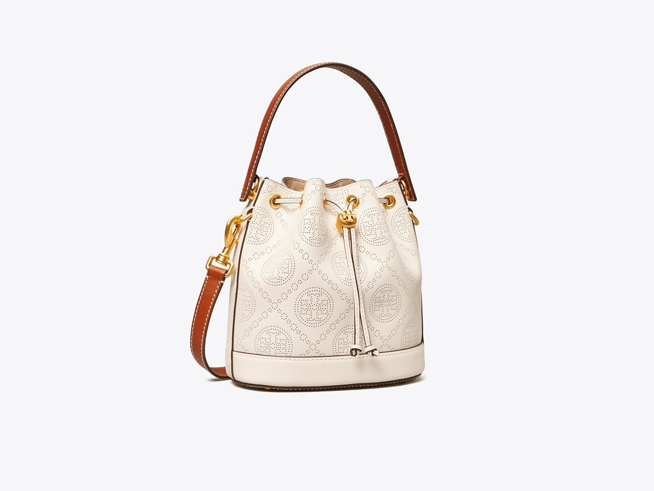 T Monogram Contrast Embossed Bucket Bag: Women's Designer Crossbody Bags