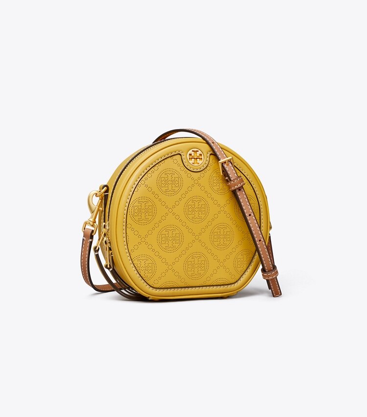 Tory Burch designer crossbody bags T Monogram Perforated Moon in Golden Sunset angle