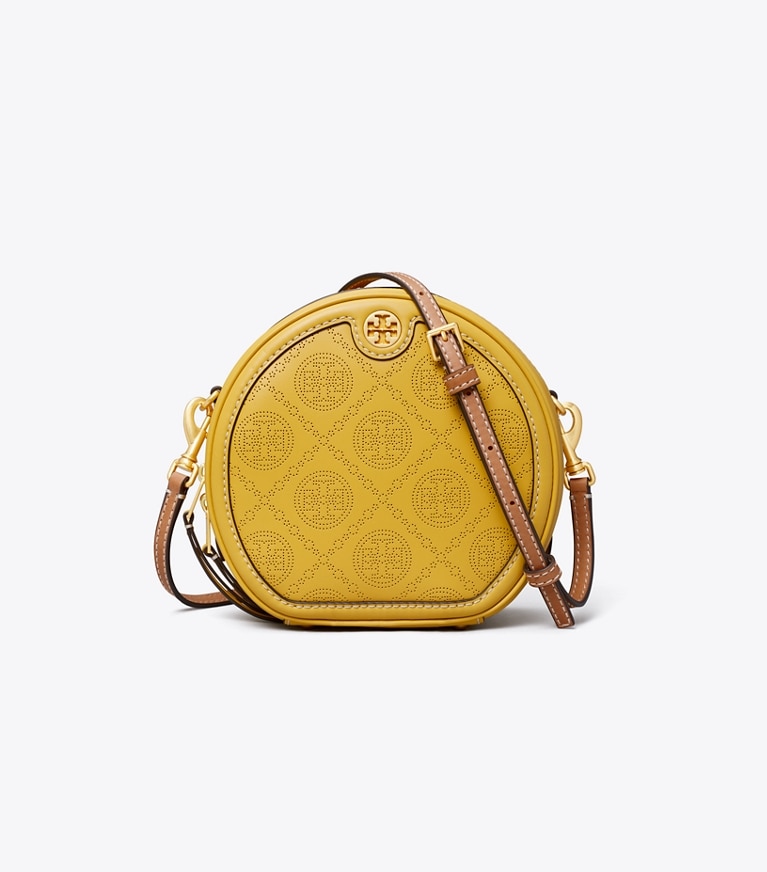 Tory Burch designer crossbody bags T Monogram Perforated Moon in Golden Sunset angle