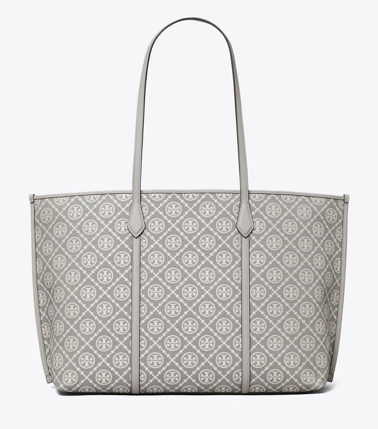 Tory Burch designer tote bags T Monogram Perry Tote in Gray angle