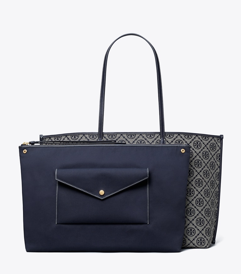 Tory Burch designer tote bags T Monogram Perry Tote in Tory Navy angle