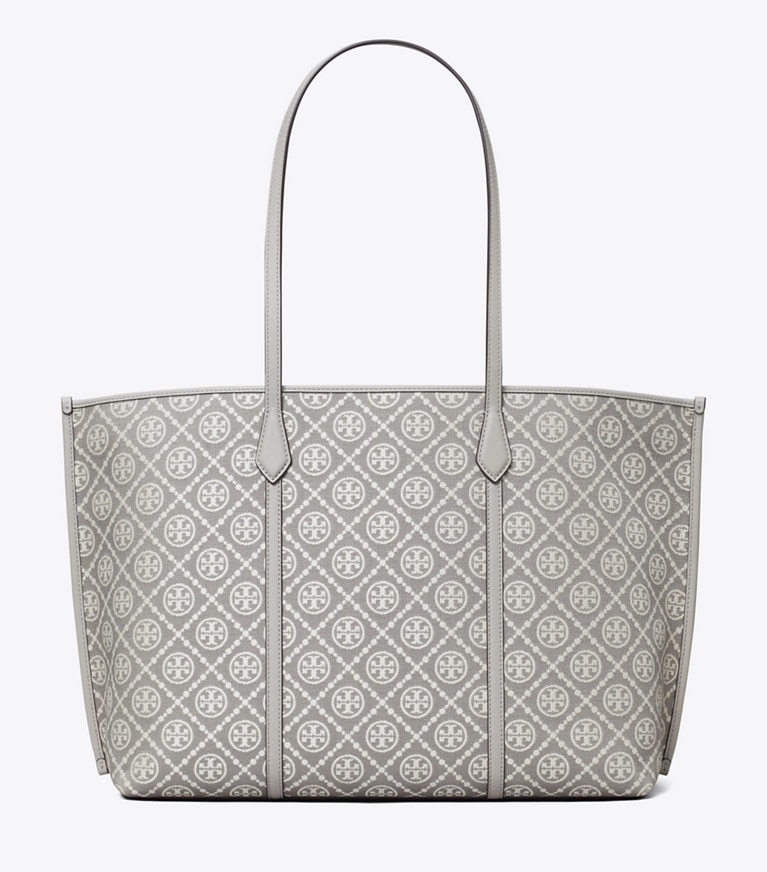 Tory Burch designer tote bags T Monogram Perry Tote in Gray angle