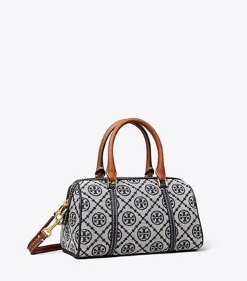Tory Burch designer crossbody bags T Monogram Petite Barrel Bag in Tory Navy angle