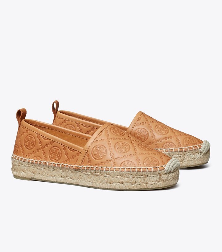 Womens Shoes Flats and flat shoes Espadrille shoes and sandals Tory Burch Leather T Monogram Platform Espadrille 