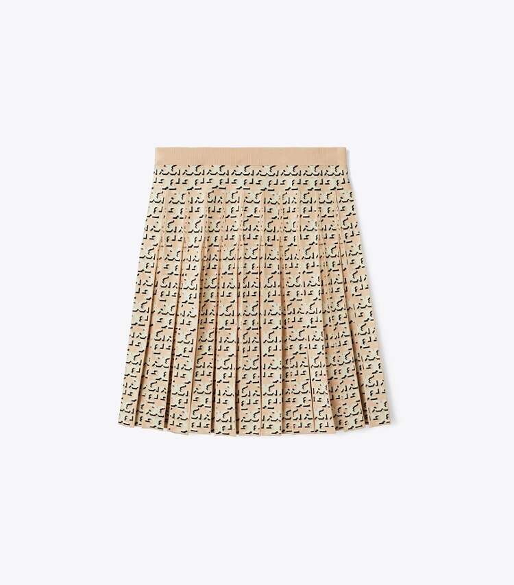 Tory Burch designer bottoms T Monogram Pleated Viscose Skirt in Apricot Blush T Logo Drop Shadow front