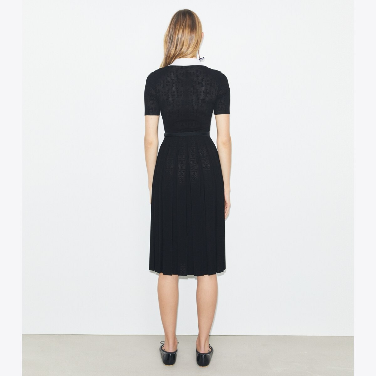 T Monogram Pointelle Pleated Dress: Women's Designer Dresses
