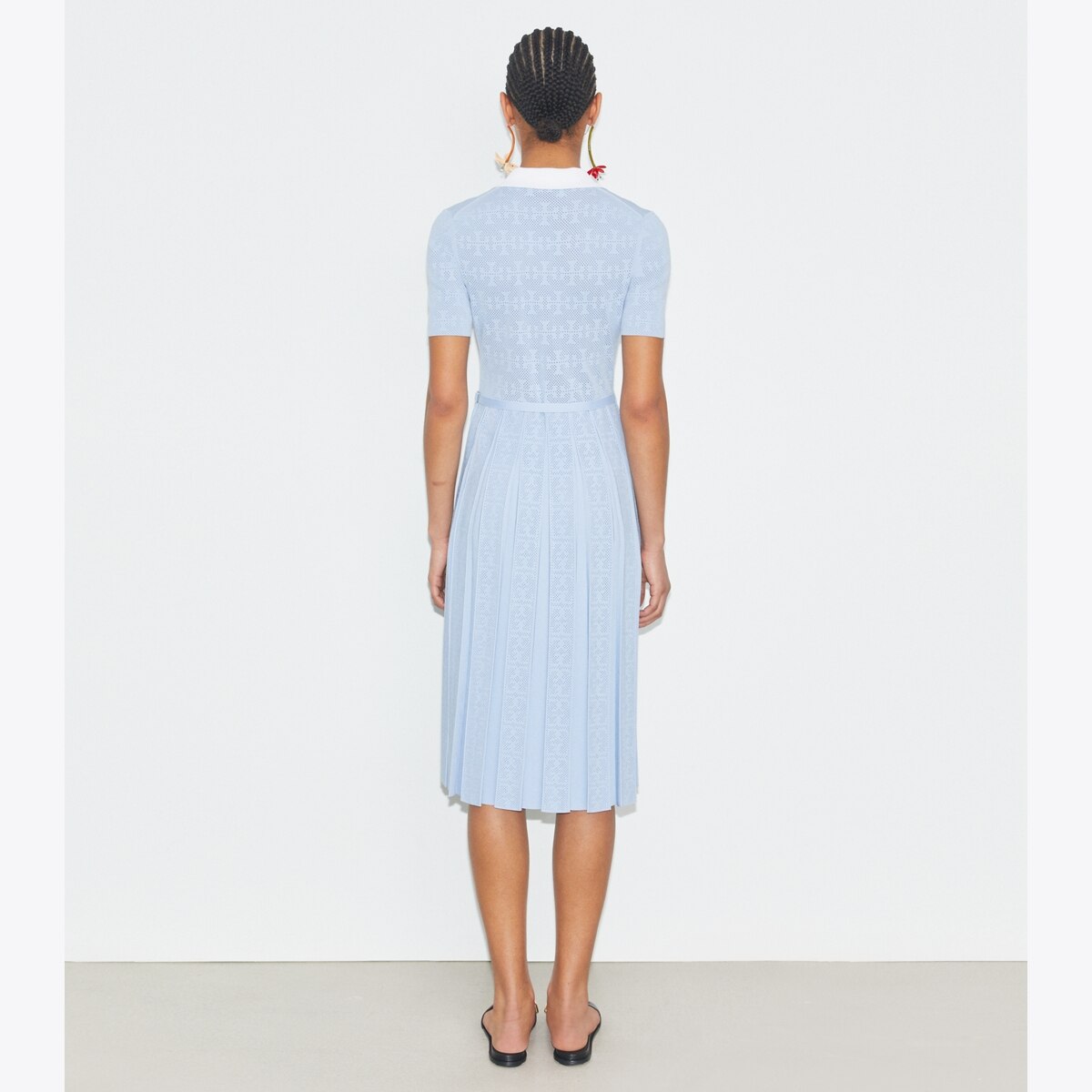 T Monogram Pointelle Pleated Dress: Women's Designer Dresses