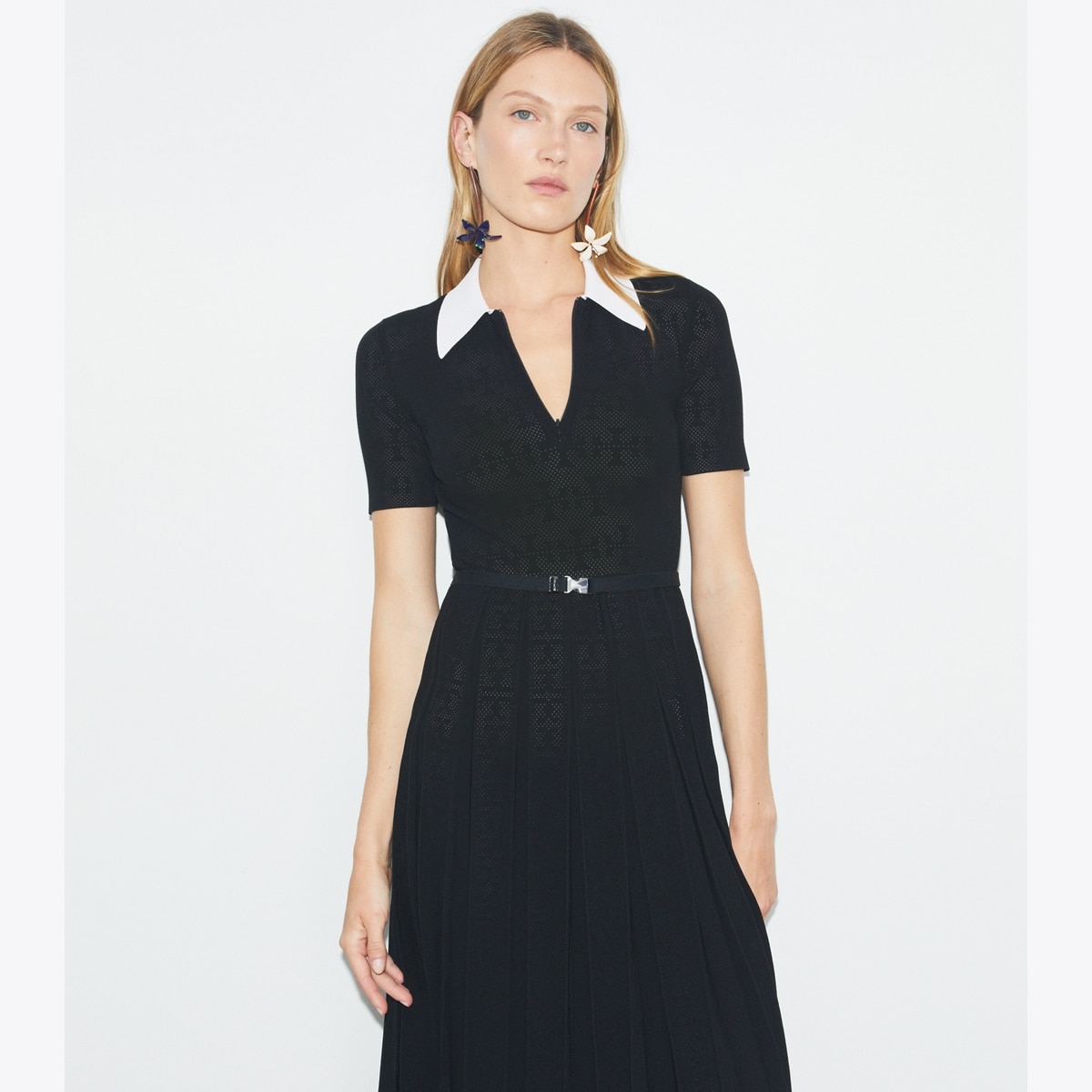 T Monogram Pointelle Pleated Dress: Women's Designer Dresses T Monogram Pointelle Pleated Dress: Women's Designer Dresses