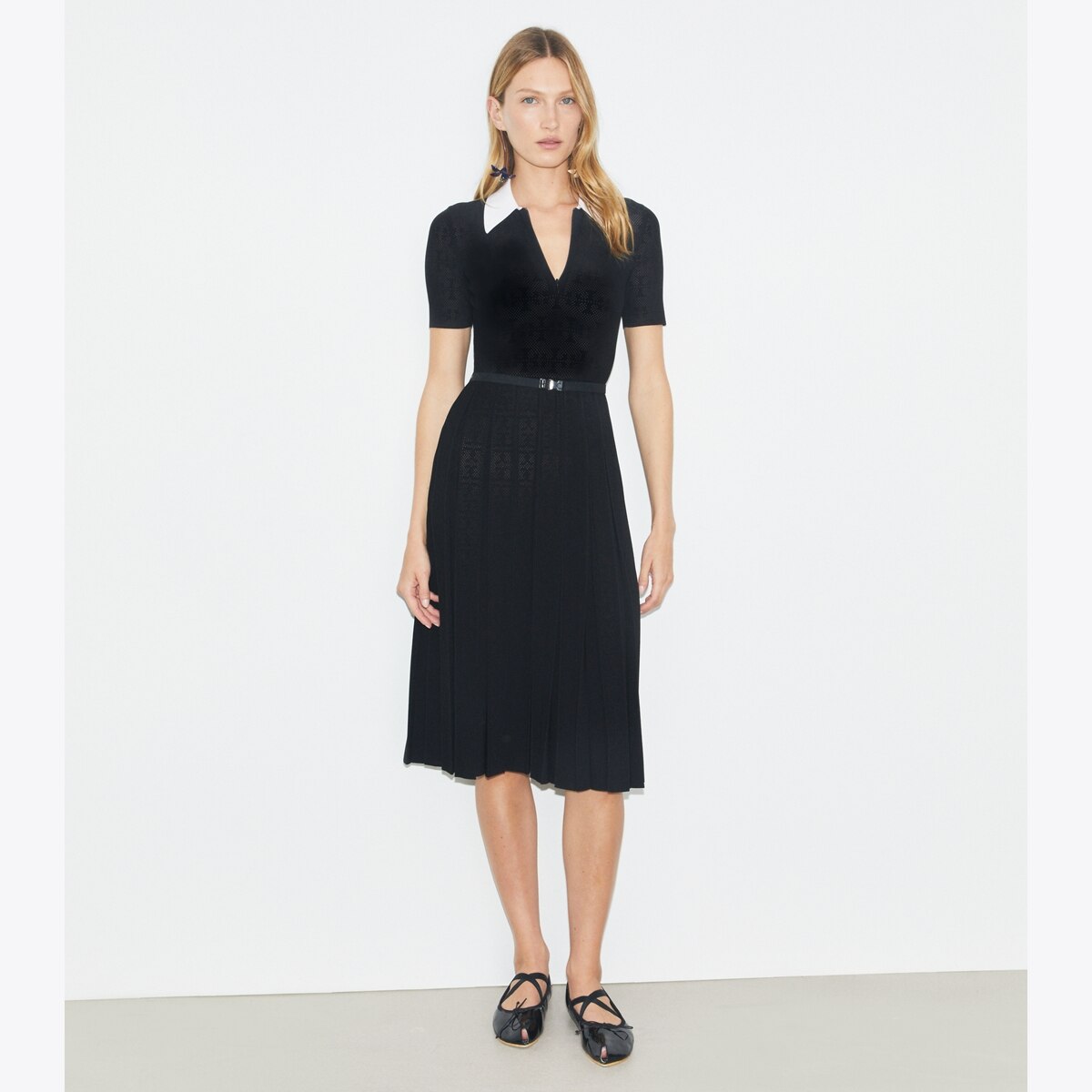 Tory Burch★T MONOGRAM POINTELLE PLEATED DRESS t-monogram-pointelle-pleated-