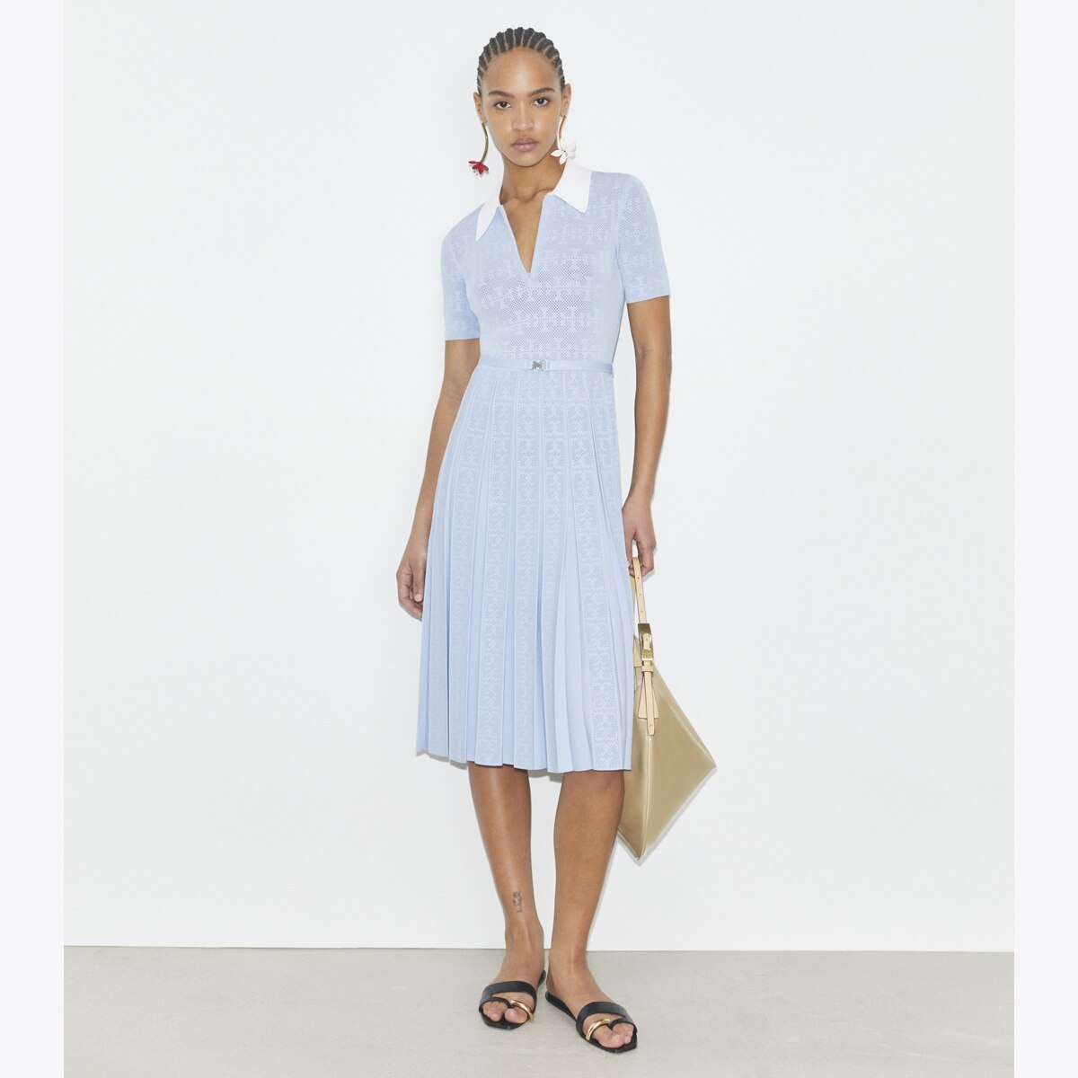 Tory Burch★T MONOGRAM POINTELLE PLEATED DRESS T Monogram Pointelle Pleated Dress: Women's Designer Dresses
