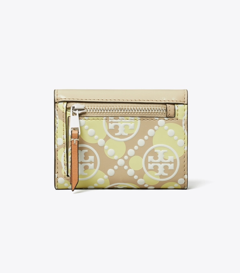 Tory Burch designer wallets T Monogram Printed Leather Small Envelope Wallet in Khaki Sand angle