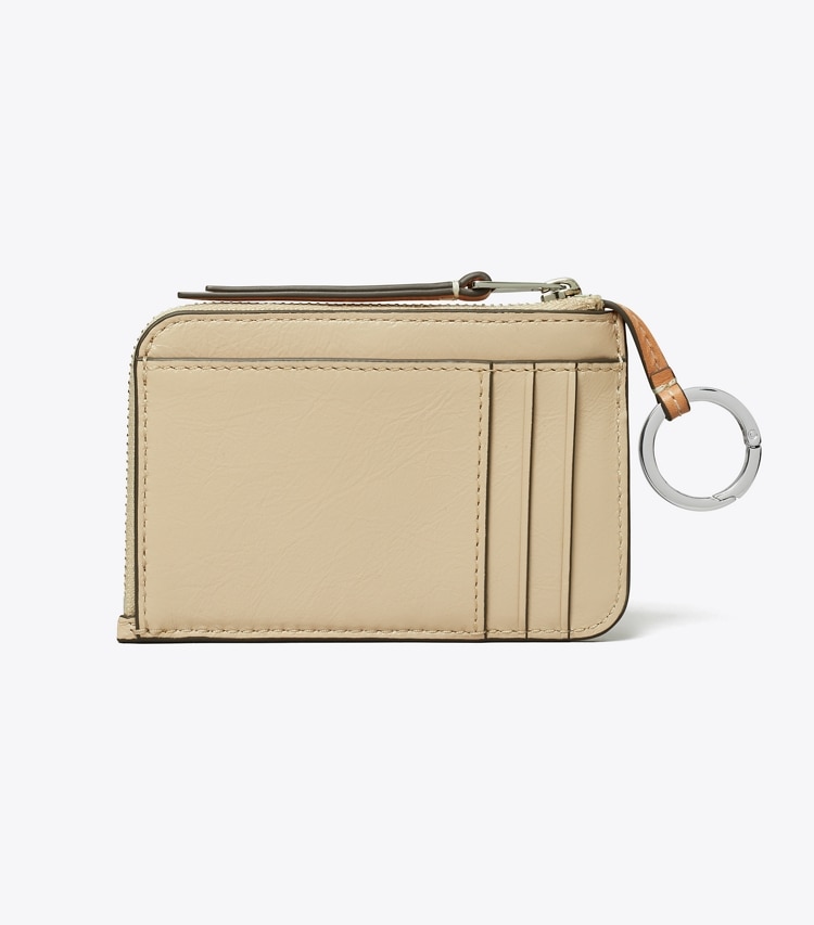Tory Burch designer card cases T Monogram Printed Leather Zip Card Case in Khaki Sand back
