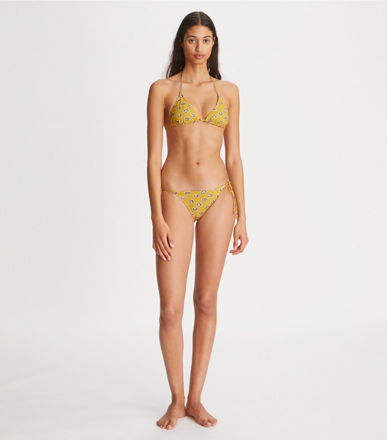 Tory Burch designer two pieces T Monogram Printed String Bikini Top in Yellow Garden Rose front