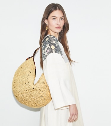 【トリーバーチ】【ToryBurch】金ボタン 　9700円よりフォロー割 ラージ ラフィア調 ホーボーバッグ - レディース |トリーバーチ公式