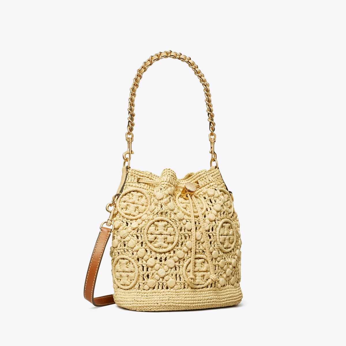 T Monogram Raffia Bucket Bag