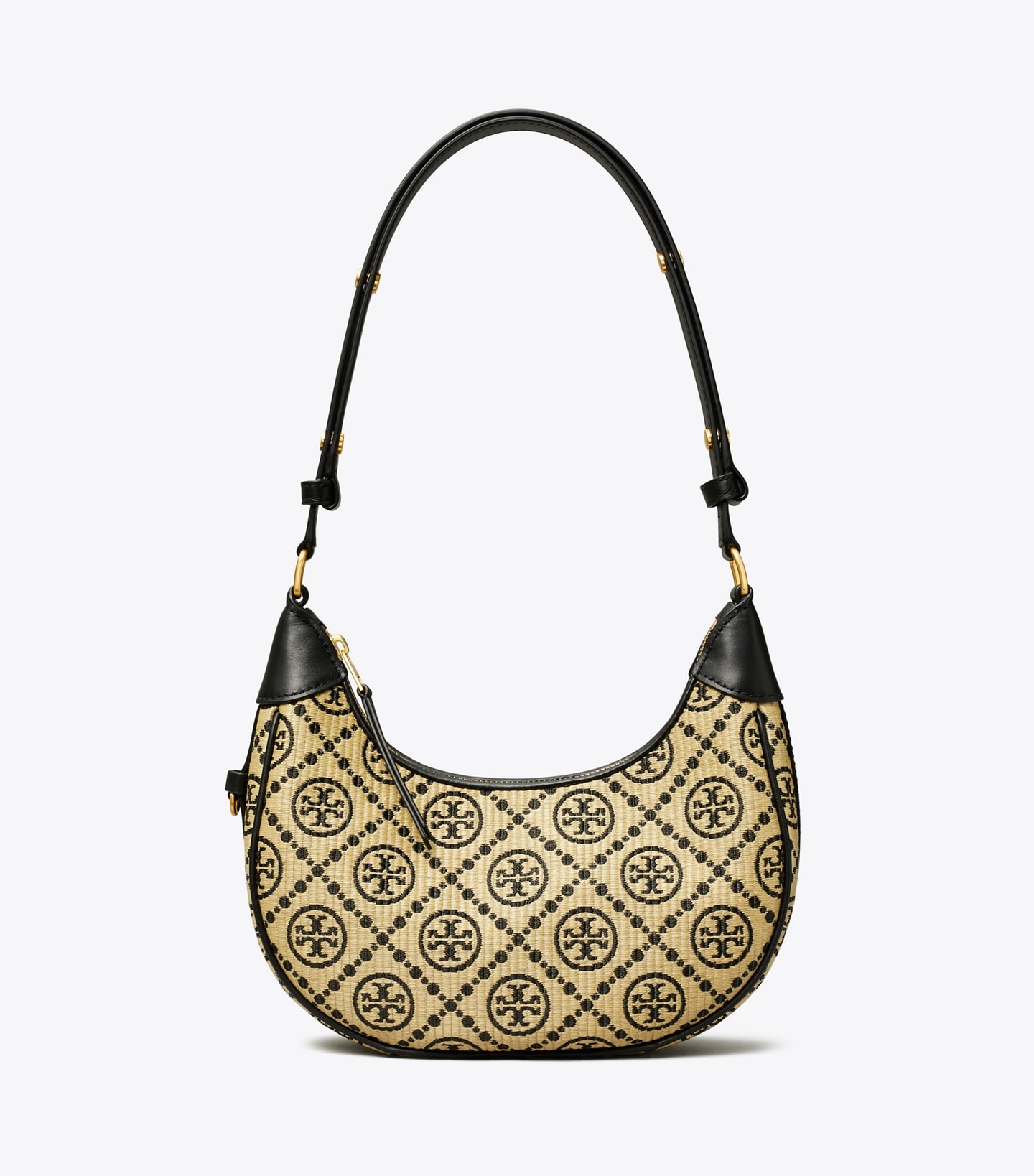 T Monogram Raffia Crescent Bag