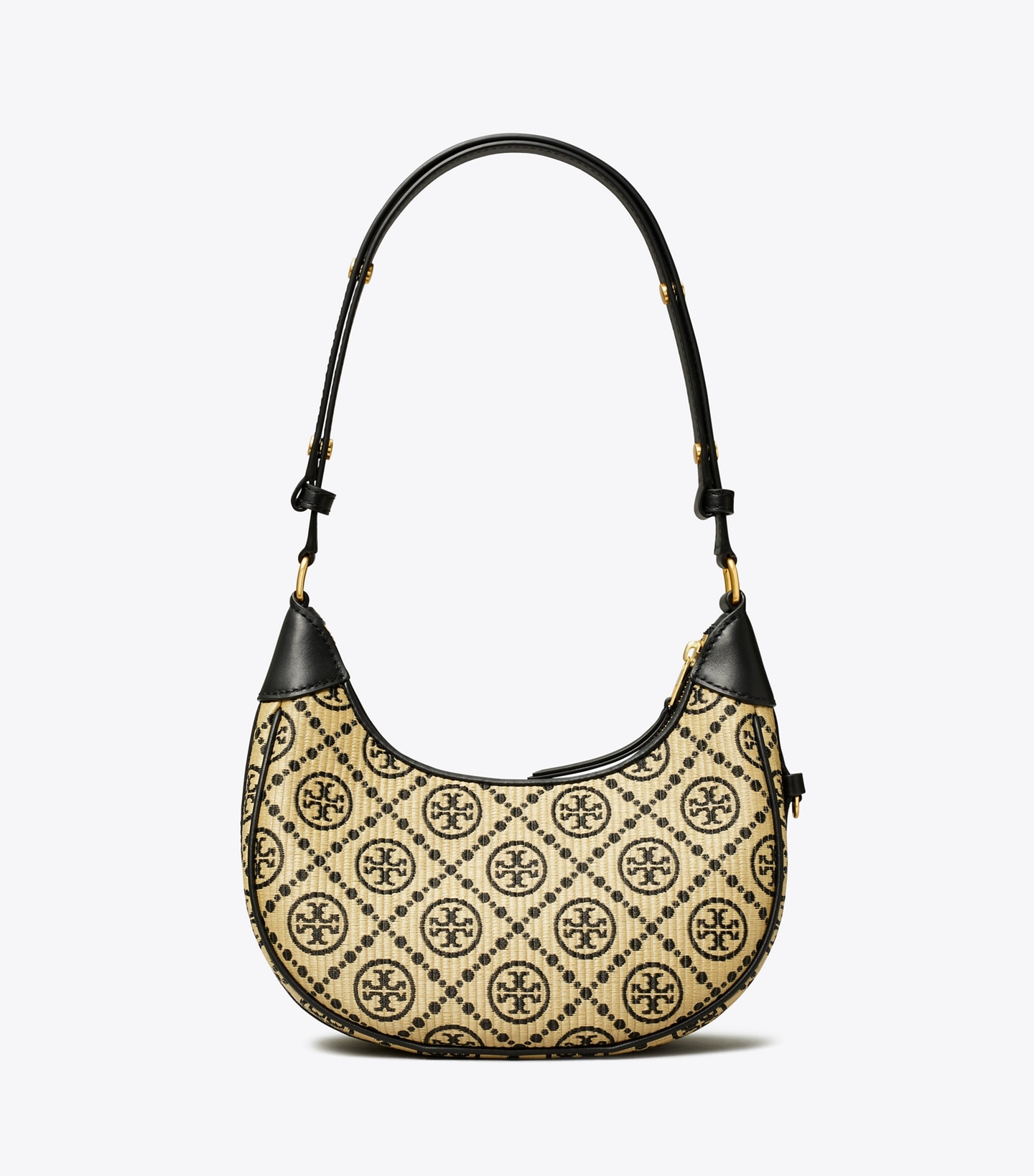 T Monogram Raffia Crescent Bag