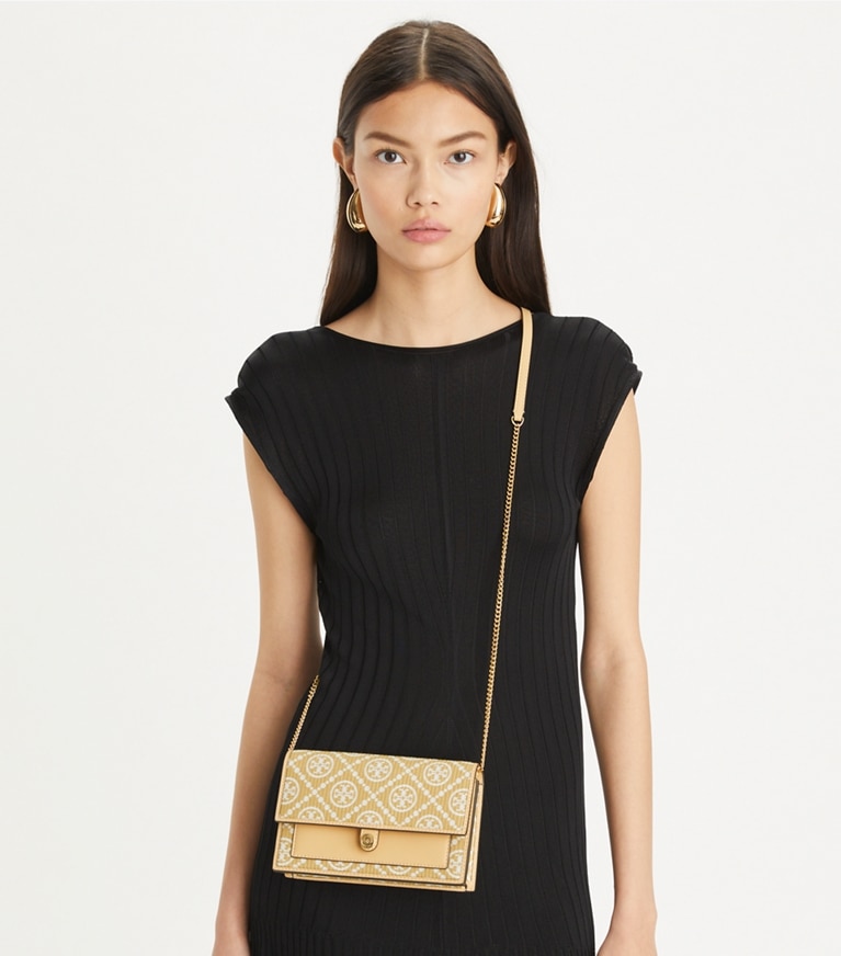 Tory Burch designer mini bags T Monogram Raffia Crossbody in Natural angle